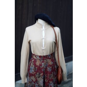 画像: ”HAND” 無地 ベージュ ウール混 ニット カーディガン マオカラー[20524]