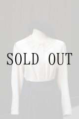 画像: "Hana no blouse" 無地 グレー系 長袖 ブラウス 比翼 レース襟[20519]