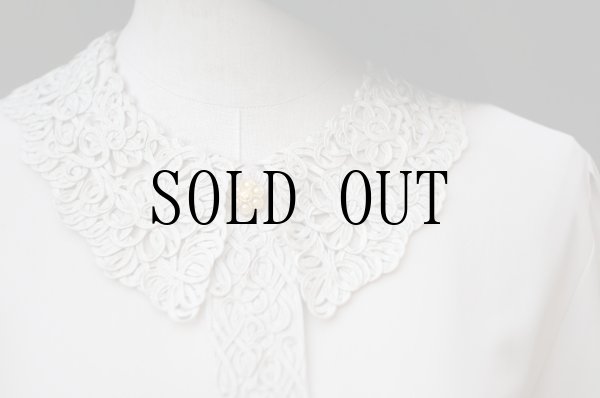 画像3: "Hana no blouse" 無地 グレー系 長袖 ブラウス 比翼 レース襟[20519]