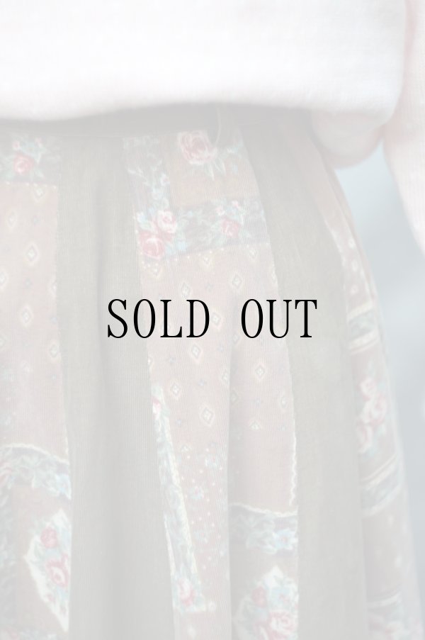 画像3: "BUSTIER" ブラウン コットン 花柄 スカート フレア コーデュロイ w63cm[20532]