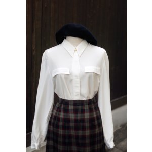 画像: ”BALENCIAGA” 無地 白 長袖 ブラウス レギュラーカラー 比翼 ポケット風[20538]