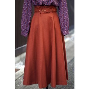 画像: ”St.Riviere” 無地 ウール ブラウン スカート ベルト付き フレア w64cm[20599]