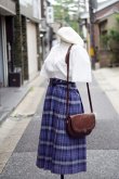 画像6: ブルー系 リネン混 タータンチェック柄 プリーツ スカート w64cm[20141]