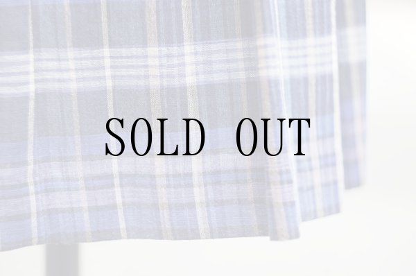 画像5: ブルー系 リネン混 タータンチェック柄 プリーツ スカート w64cm[20141]