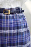画像3: ブルー系 リネン混 タータンチェック柄 プリーツ スカート w64cm[20141]