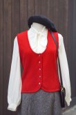 画像1: EU 無地 ピュアウール 赤 チロル ニット ベスト ラウンドネック 前開き ニット[20431]