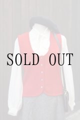 画像: EU 無地 ピュアウール 赤 チロル ニット ベスト ラウンドネック 前開き ニット[20431]