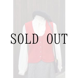 画像: EU 無地 ピュアウール 赤 チロル ニット ベスト ラウンドネック 前開き ニット[20431]