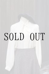 画像: "SCHONMORE" 無地 白 長袖 ブラウス ボウタイカラー ピンタック[20440]