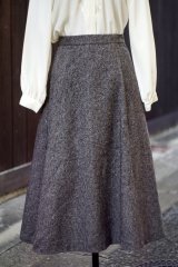 画像: 無地 ウール グレー ツイード スカート フレア w69cm[20441]