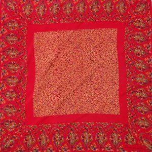 画像: ペイズリー柄 赤系 シルク スカーフ 78cm×78cm[12402]