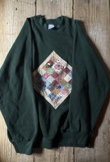 画像: "FRUIT OF THE LOOM" US製 パッチワークとボタン ディープグリーン スウェット トップス[20270]