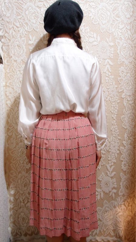 画像3: ギンガムチェック刺繍入りスカート  [5042]　