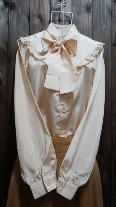 画像1: リボン襟 長袖ブラウス[15275]