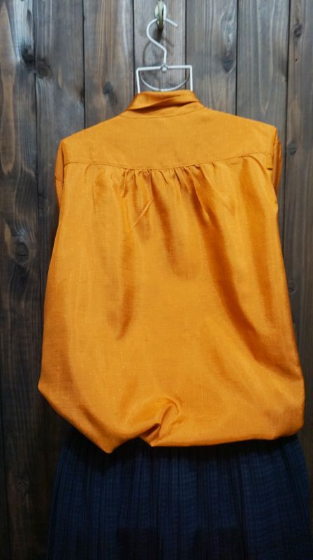 画像2: カラー オレンジ 長袖ブラウス ボウタイカラー[15276]