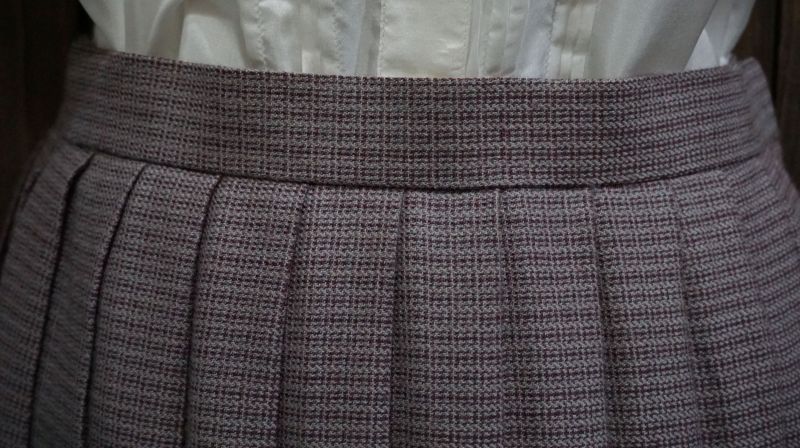 画像2: レトロ幾何学柄 パープル系 ウール スカート プリーツ/w61cm[42011]