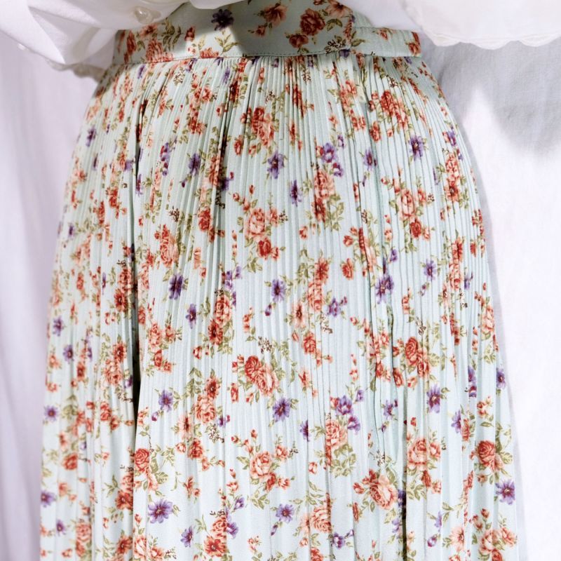 画像3: 花柄 水色 スカート フレア/w67cm[42089]