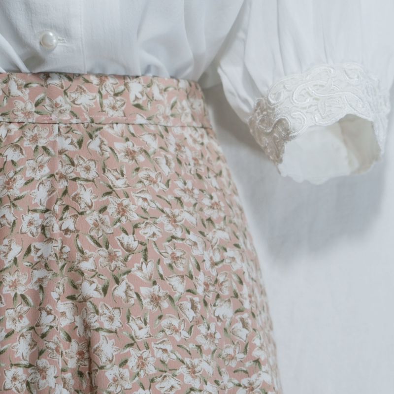 画像1: 花柄 ピンク系 スカート フレア/w58cm[42107]