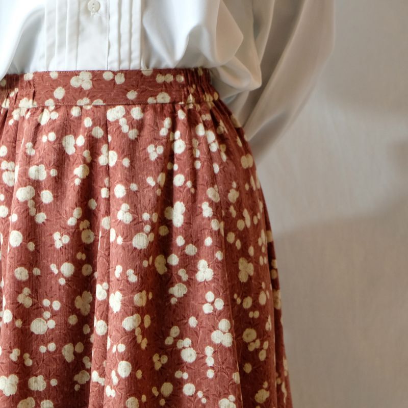 画像1: 花柄 れんが色 スカート フレア/w59cm[11466]