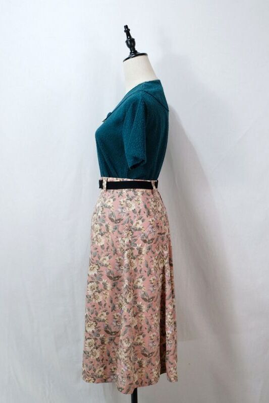 画像1: 花柄 ピンク系 スカート フレア/w66cm[11854]