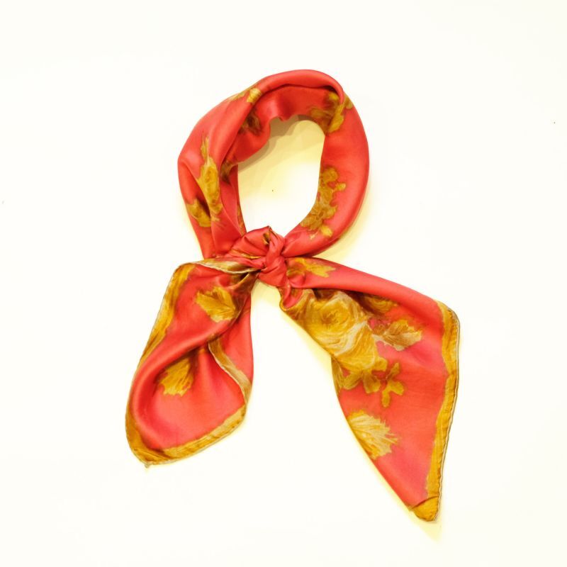 画像4: 花柄 赤系 シルク スカーフ 79cm×79cm[11826]