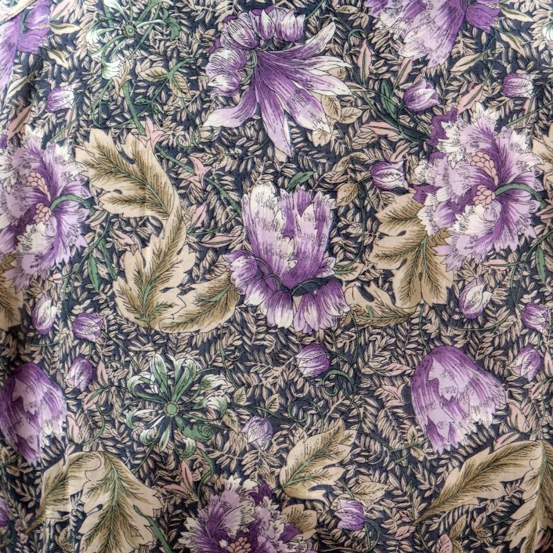 三陽商会” 花柄 紫系 半袖 コットン レトロワンピース スクエアネック