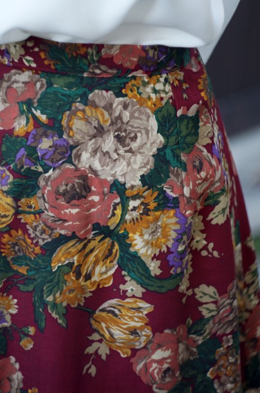 画像1: 花柄 赤系  スカート フレアスカート w/62cm [16867]