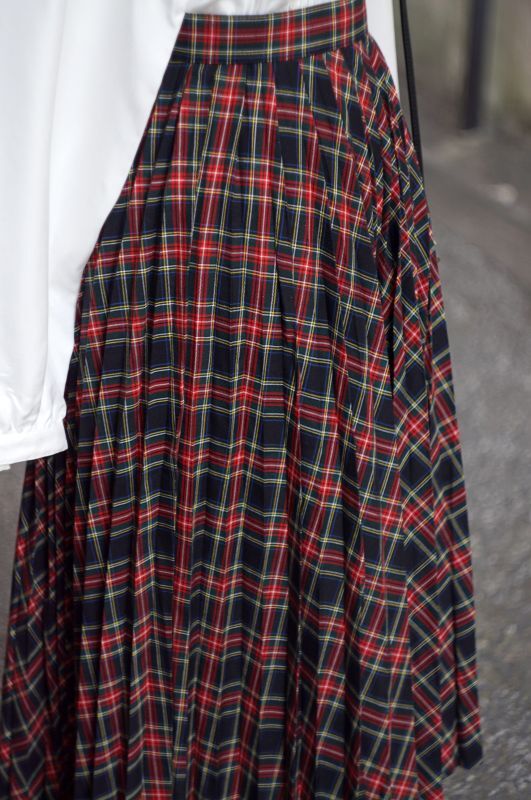 画像: チェック柄 レッド系  スカート プリーツ w/62cm [16873]