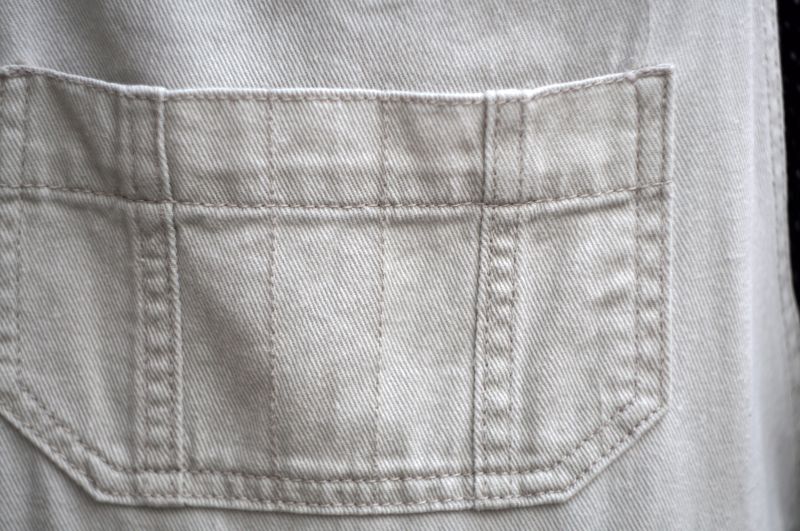 画像: 無地 白 デニム サロペット 胸ポケット [16974]