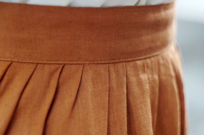 画像: 無地 混麻 オレンジ スカート フレア w/66cm [17254]
