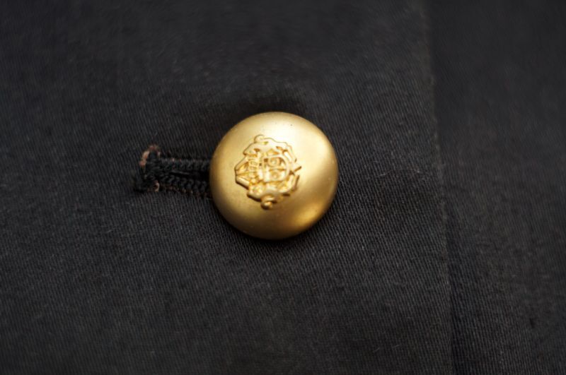 画像: 無地 黒 金ボタン 半袖  ノーカラー レトロワンピース[17392]