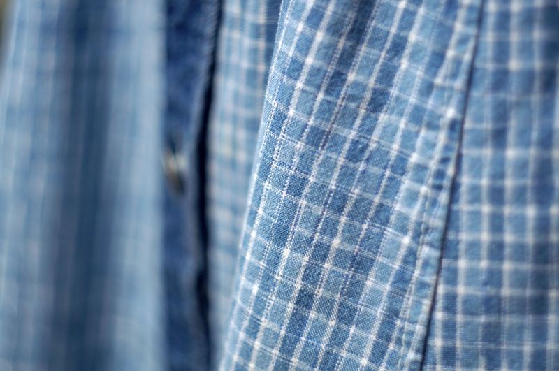 画像: "American Blue"ブルー デニム モザイクタイル模様 スカート フレア 前ボタン w67cm 丈81cm[17496]