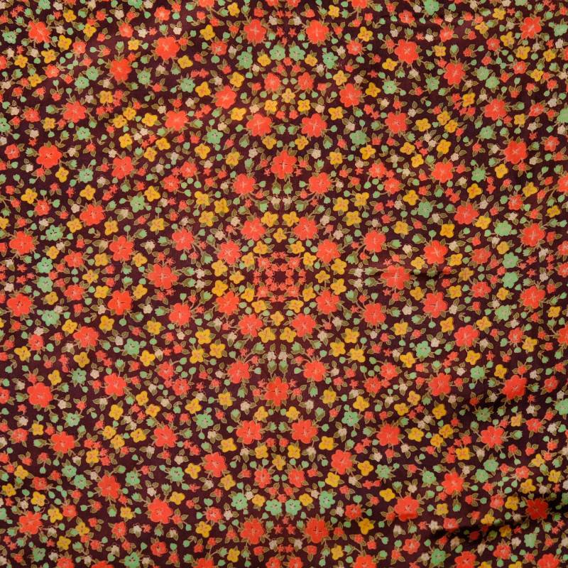 画像2: 花柄 ブラウン系 ポリエステル スカーフ 78cm×78cm [17527]