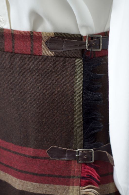画像4: チェック柄 赤×ブラウン ツイード ウール 巻きスカート w73cm [17938]