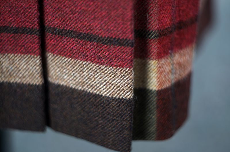 画像5: チェック柄 赤×ブラウン ツイード ウール 巻きスカート w73cm [17938]