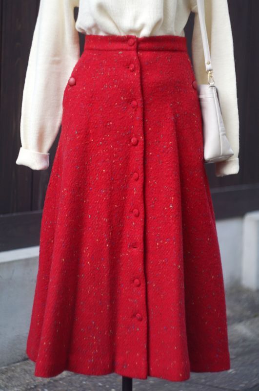 ATSUKI ONISHI 無地 赤 スカート ウール フレア w/67cm [17999 ...
