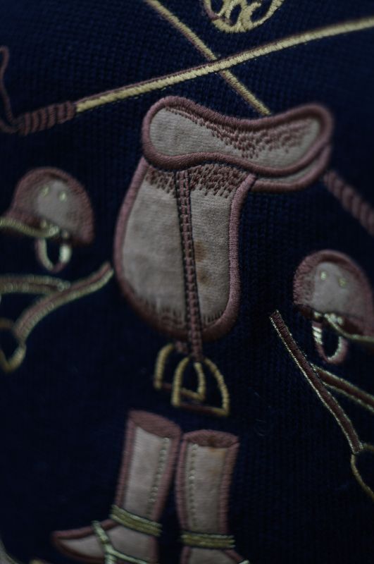画像: "FLORIDAKEYS" 刺繍 ポロモチーフ ネイビー ニット ウール 長袖 セーター レギュラーカラー [18079]