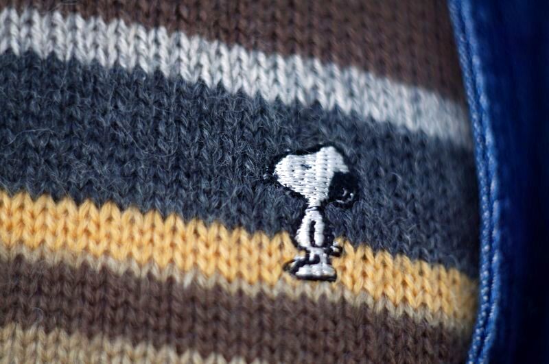 画像: "renown" "SNOOPY" マルチボーダー柄 混ウール ニット 長袖 セーター クルーネック[18106]