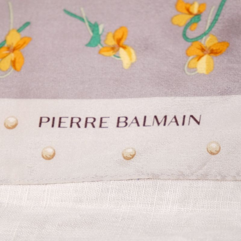 画像3: "PIERRE BALMAIN" 花柄 グレー系 シルク100% スカーフ 60cm四方 [18218]