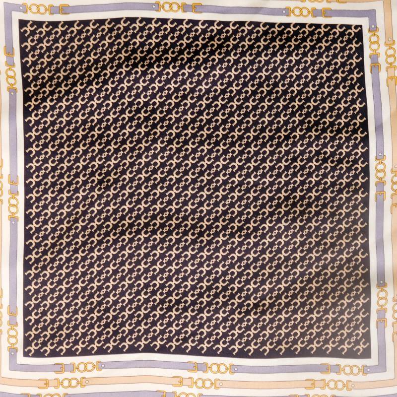 画像2: 装飾模様 黒×白系 シルク スカーフ 52cm四方 [18222]