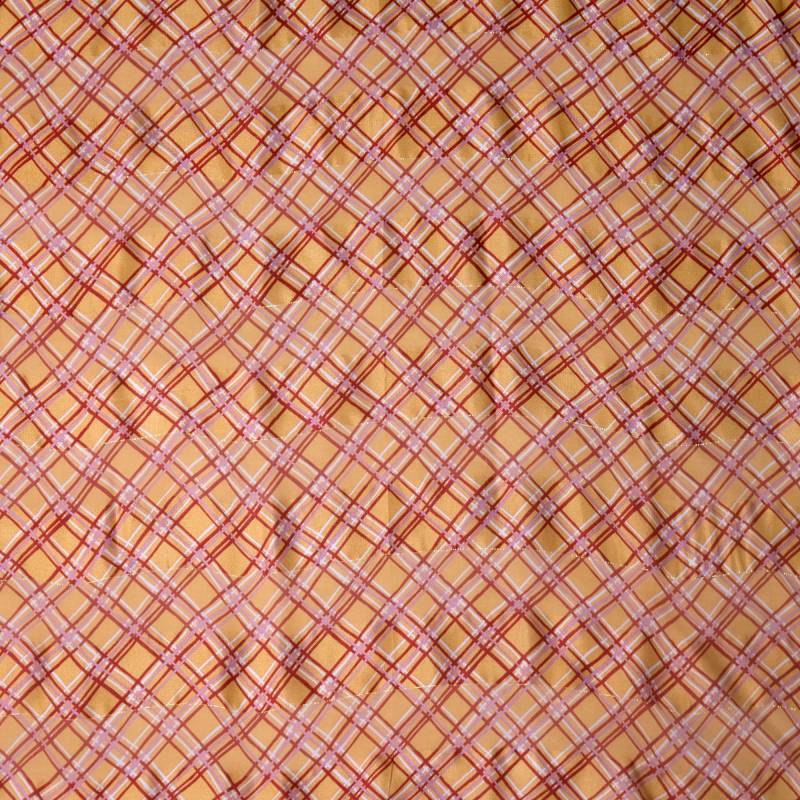 画像2: チェック柄 オレンジ×赤系 シルク100% スカーフ 88cm四方 [18220]