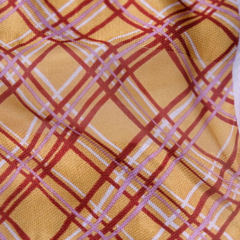 画像3: チェック柄 オレンジ×赤系 シルク100% スカーフ 88cm四方 [18220]