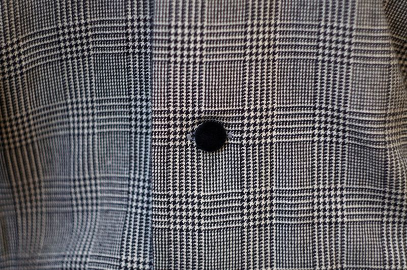 画像: グレンチェック柄 白×黒 五分袖 レトロワンピース スモールカラー ボタン ポケット ウール[18261]