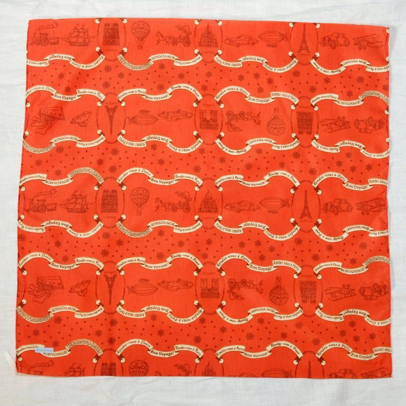 画像1: 総柄 オレンジ系 ポリエステル スカーフ 55cm四方 [18351]