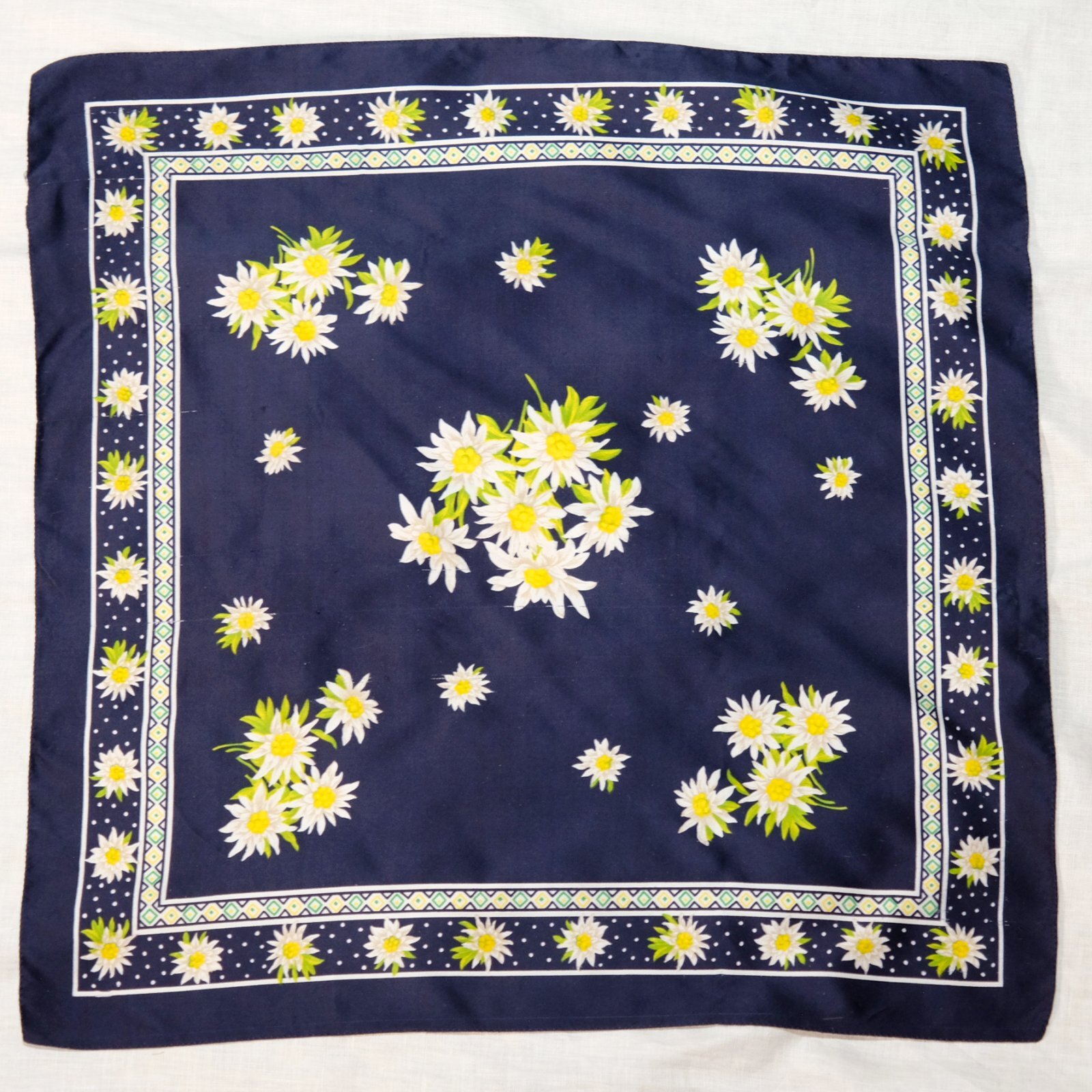 画像1: インポート 花柄 ネイビー系 ミニ スカーフ 58cm×58cm[19891]