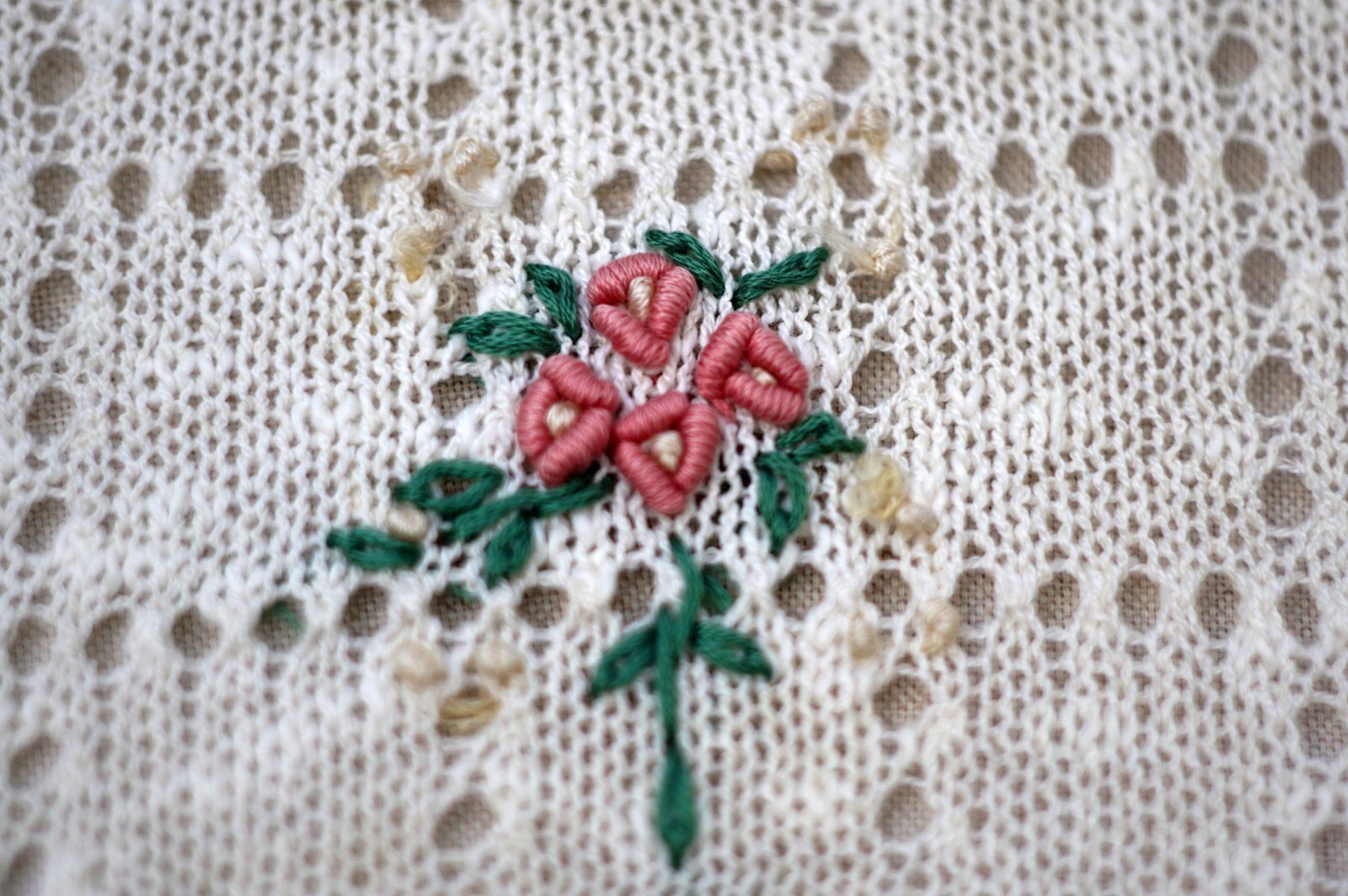 画像: 白 サマー ニット トップス お花刺繍[19881]