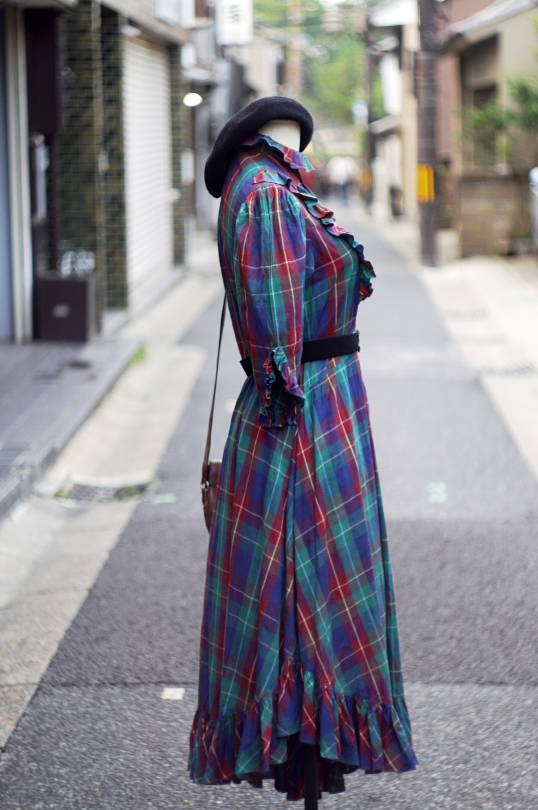 画像3: "TOUCHE" マルチカラー チェック柄 コットン 五分袖 レトロワンピース フリルカラー フリル[20064]