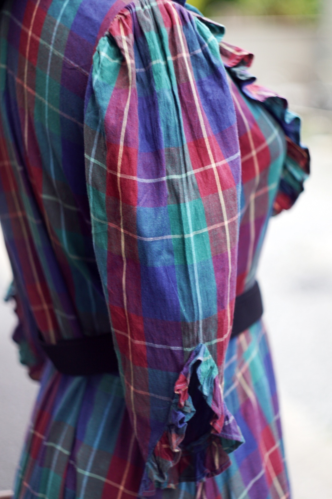 画像8: "TOUCHE" マルチカラー チェック柄 コットン 五分袖 レトロワンピース フリルカラー フリル[20064]