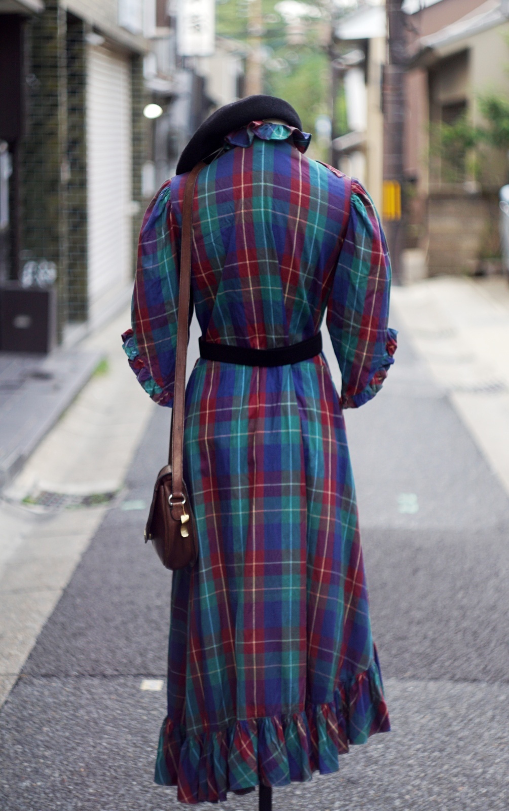 画像4: "TOUCHE" マルチカラー チェック柄 コットン 五分袖 レトロワンピース フリルカラー フリル[20064]