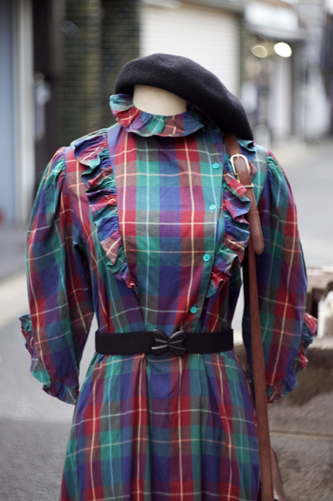 画像5: "TOUCHE" マルチカラー チェック柄 コットン 五分袖 レトロワンピース フリルカラー フリル[20064]